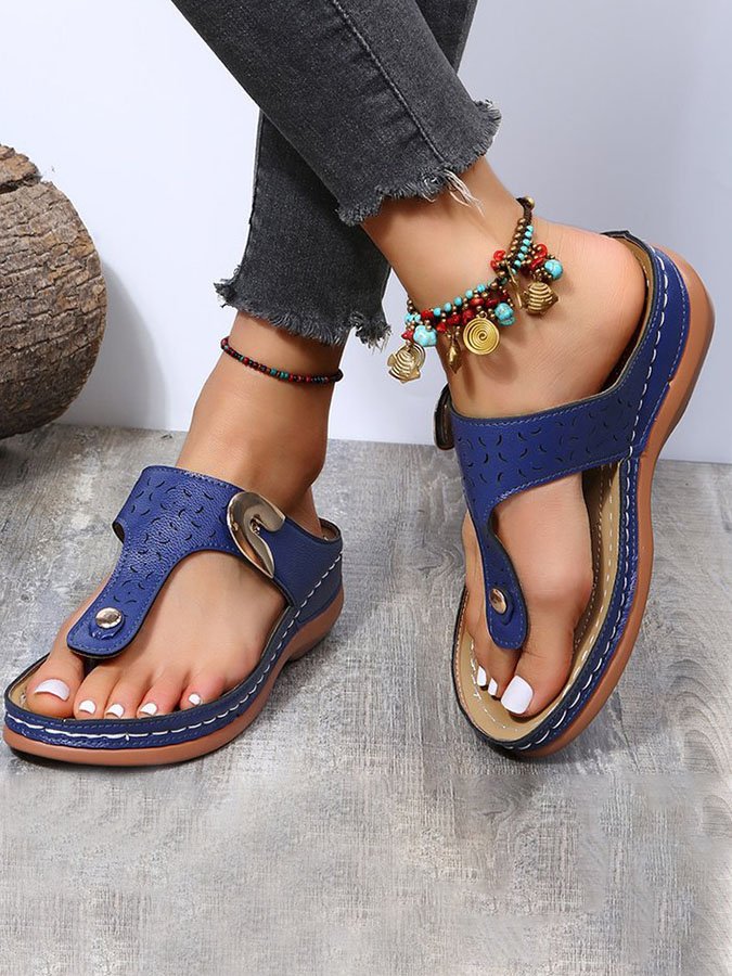 Cutout Metal Button Flip-Flops