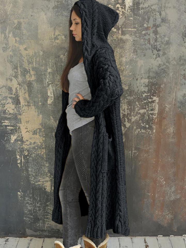 Casual Knitted Long Outerwear with Hood