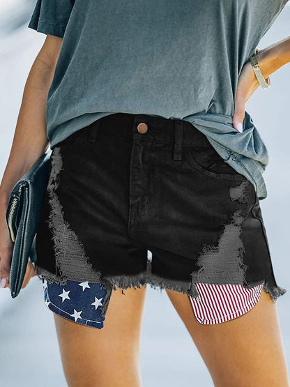 Women's Independence Day Shredded Pocket Denim Shorts