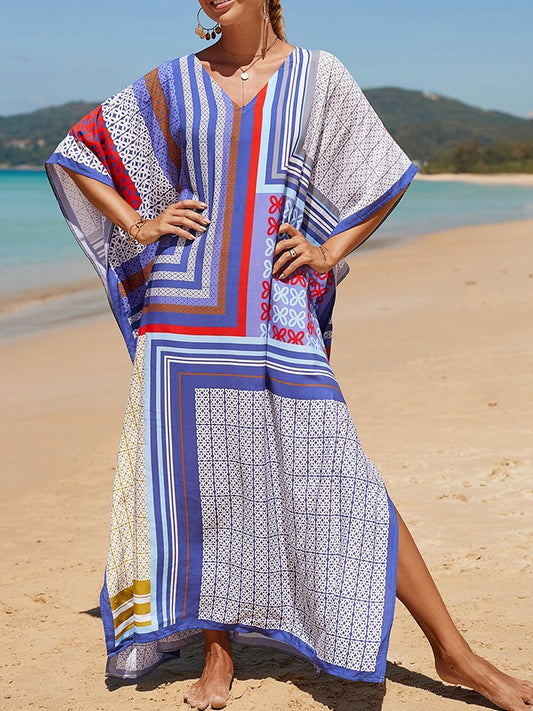 Ladies Spring Summer Beach Resort Style Loose Print Dress