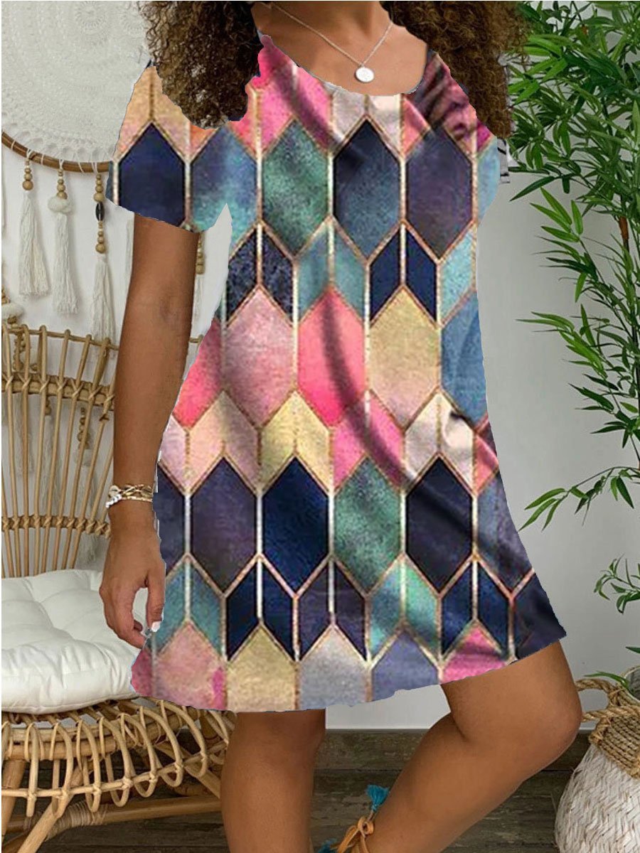 Print Short Sleeve Casual Dress