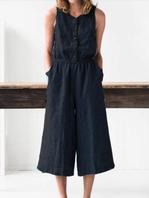 Casual single-breasted side pocket jumpsuit