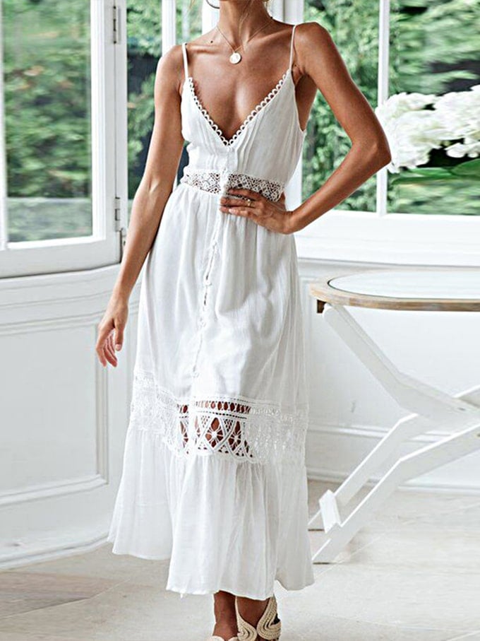 Women's Lace Stitching Sling Dress