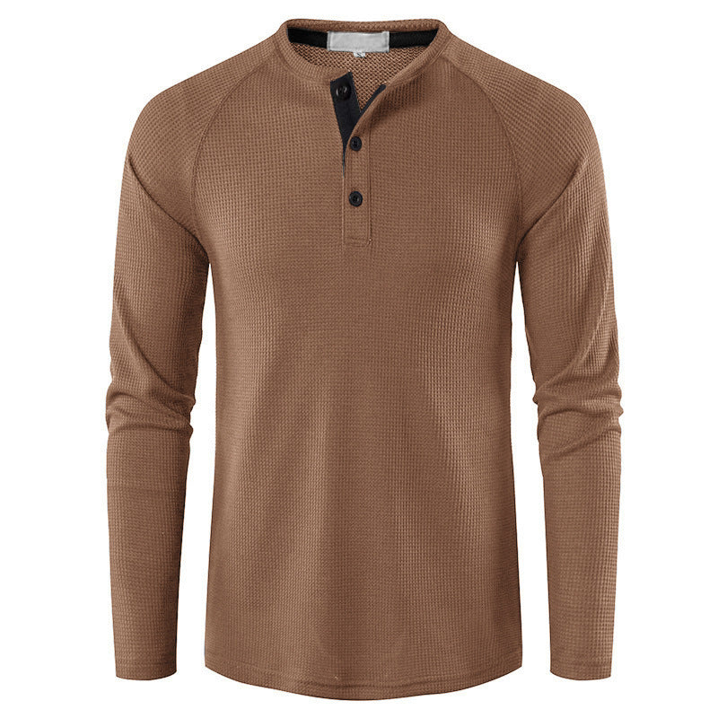 Men's Lightweight Henley Collarless Plain Crew Neck Shirt