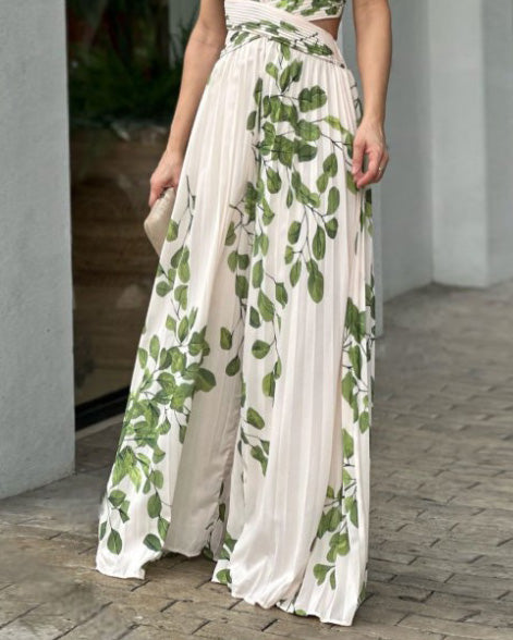 printed pleated waist jumpsuit