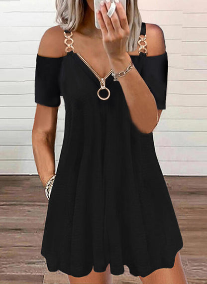 Women's Solid Short Sleeves Cold Shoulder Sleeve Mini Dresses