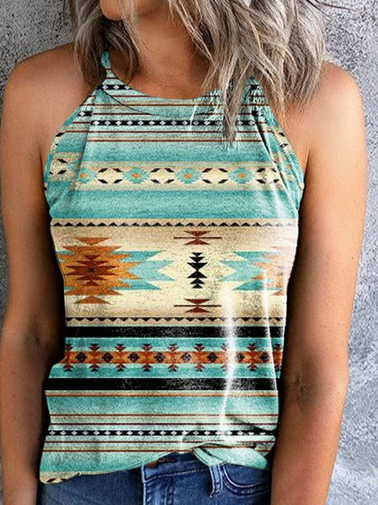 Vintage Print Sleeveless Tank Top