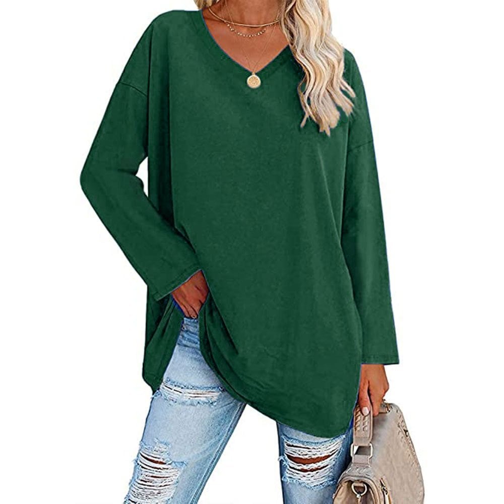 Loose long sleeve fashion V-neck knit top
