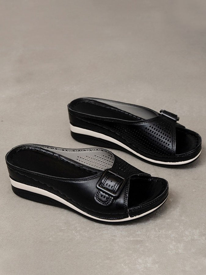 Casual Belt Buckle Fish Mouth Slippers