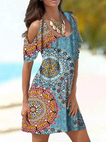 Print Cold Shoulder Slim Dress