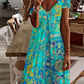 Plus size V Neck Casual Short Sleeve Printed Dress