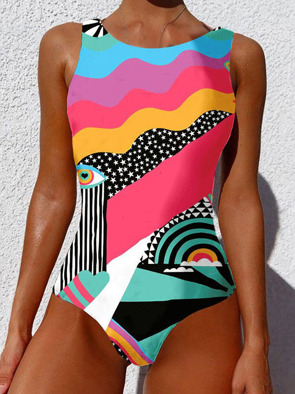 Colorful Abstract Graphic Summer One-piece Swimsuit