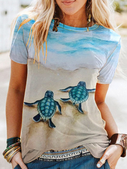 Women's Cute Sea Turtle Print Casual Tee