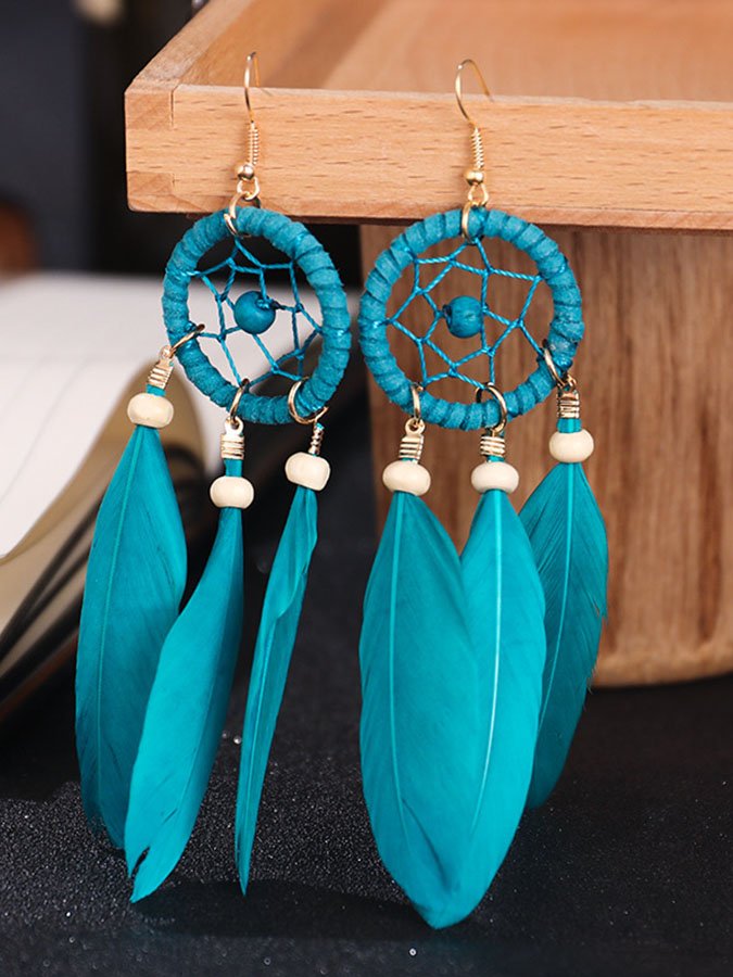 Dream Catcher Feather Fringe Earrings