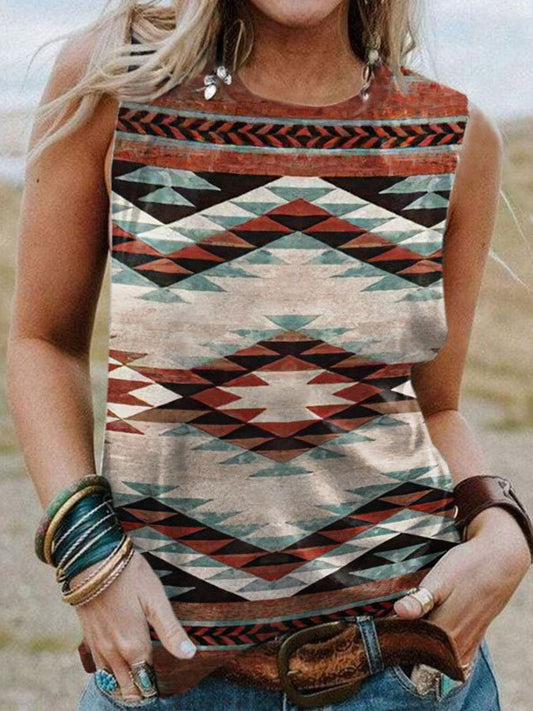 Retro Geometric Ethnic Sleeveless T-Shirt