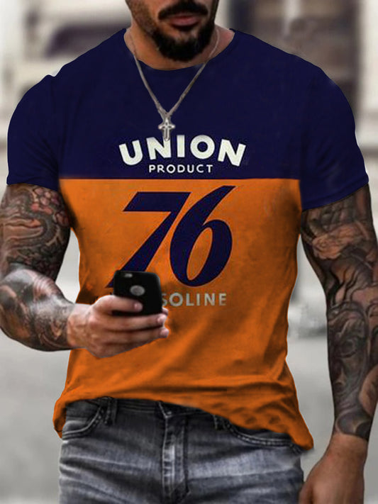 Men's retro motorcycle accessories printed T-shirt