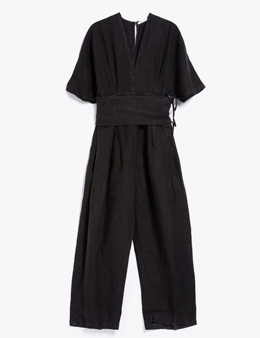 Vintage Belted Linen Jumpsuit