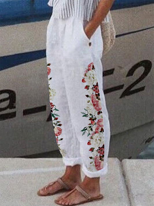 Women's Floral Print Casual Cotton Pants