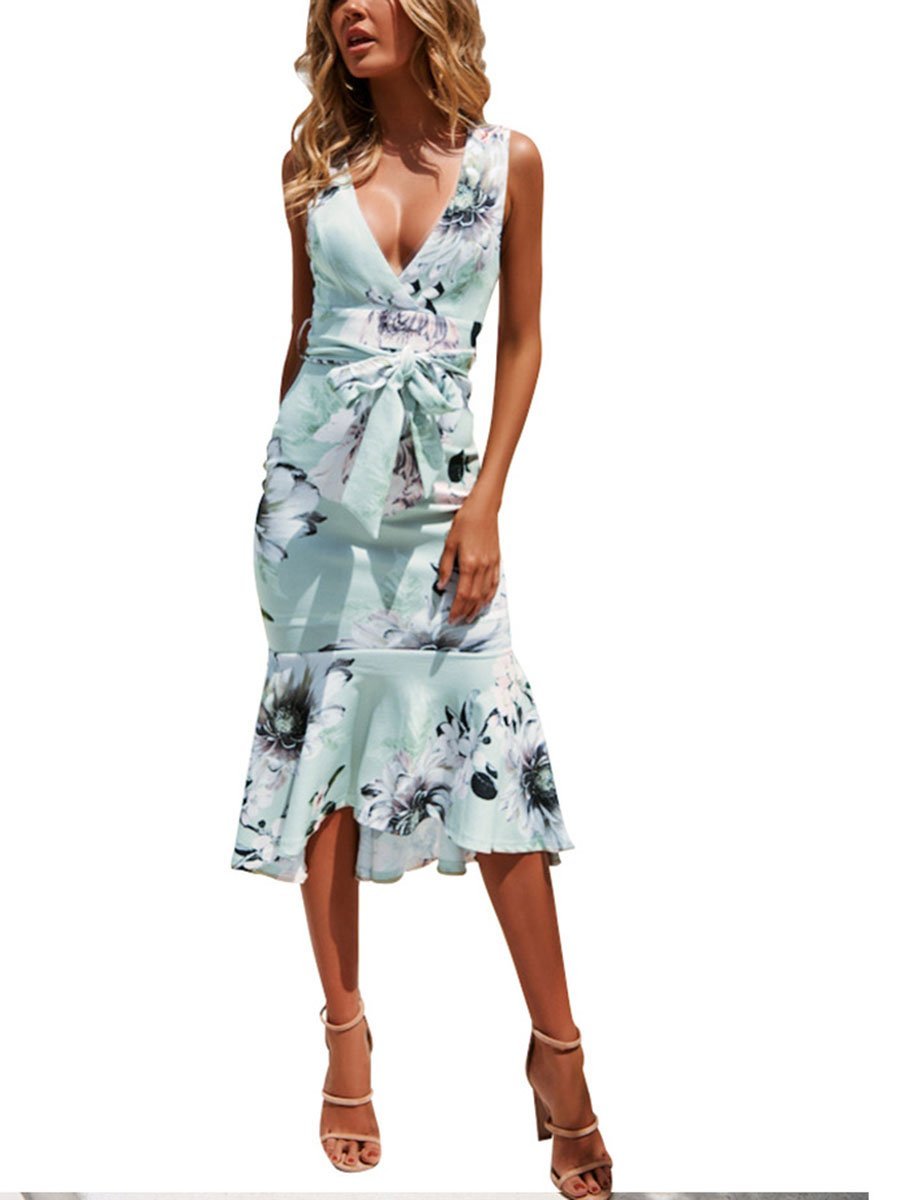 V-Neck Sleeveless Floral Dress