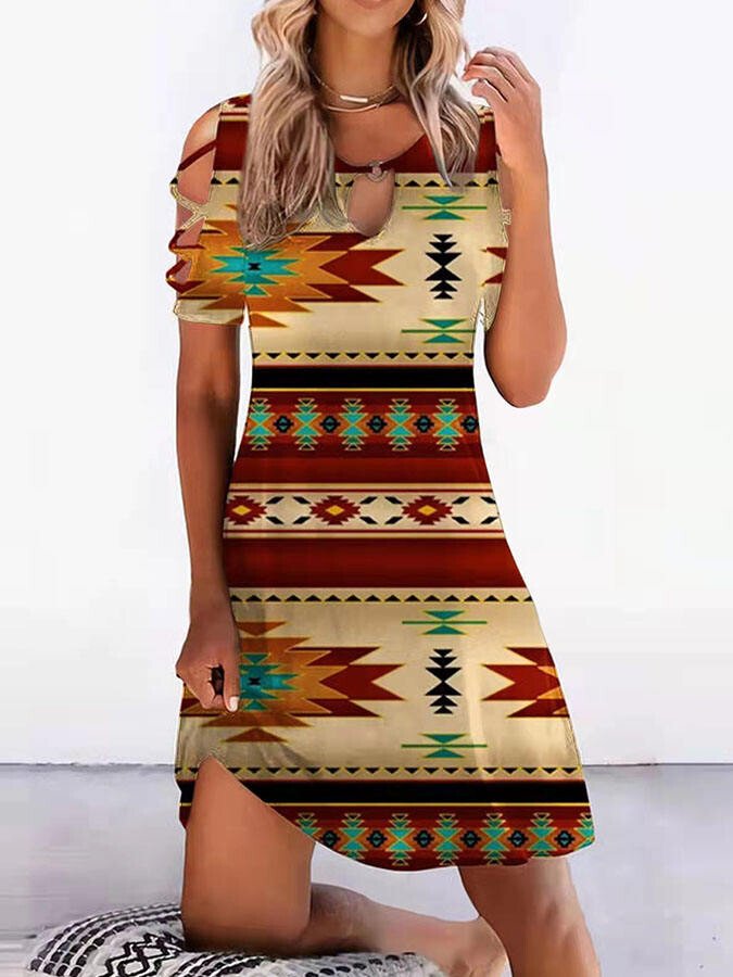 Vintage Geometric Print Dress