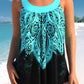 Tribal Print Wide Strap Cyan Tankini Set