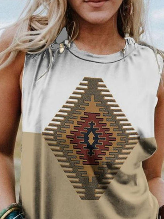 Western Colorblock Print Tank Top