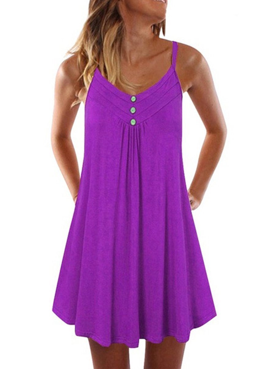 Sexy V-neck Sling Button Casual Dress