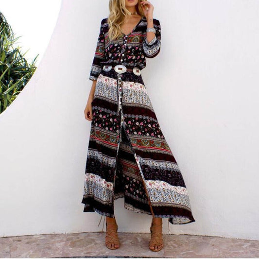 Women's Retro Printed Temperament Bohemian Dress