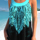 Tribal Print Wide Strap Cyan Tankini Set