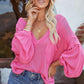 See-Through Thin Lantern Sleeve Long Sleeve V Neck Women's Sweater