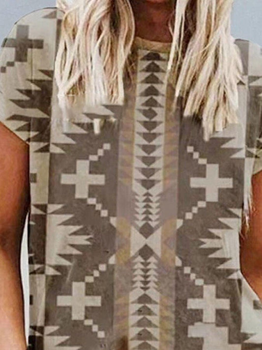 Western Geometric Print Loose Short Sleeve T-Shirt