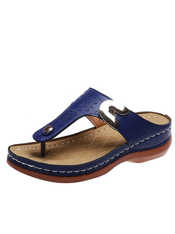 Cutout Metal Button Flip-Flops