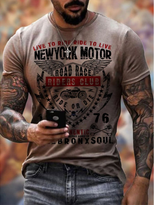 Mens Retro Motorcycle Riding Printed T-shirt