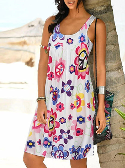 Sleeveless Round Neck Printed Dress