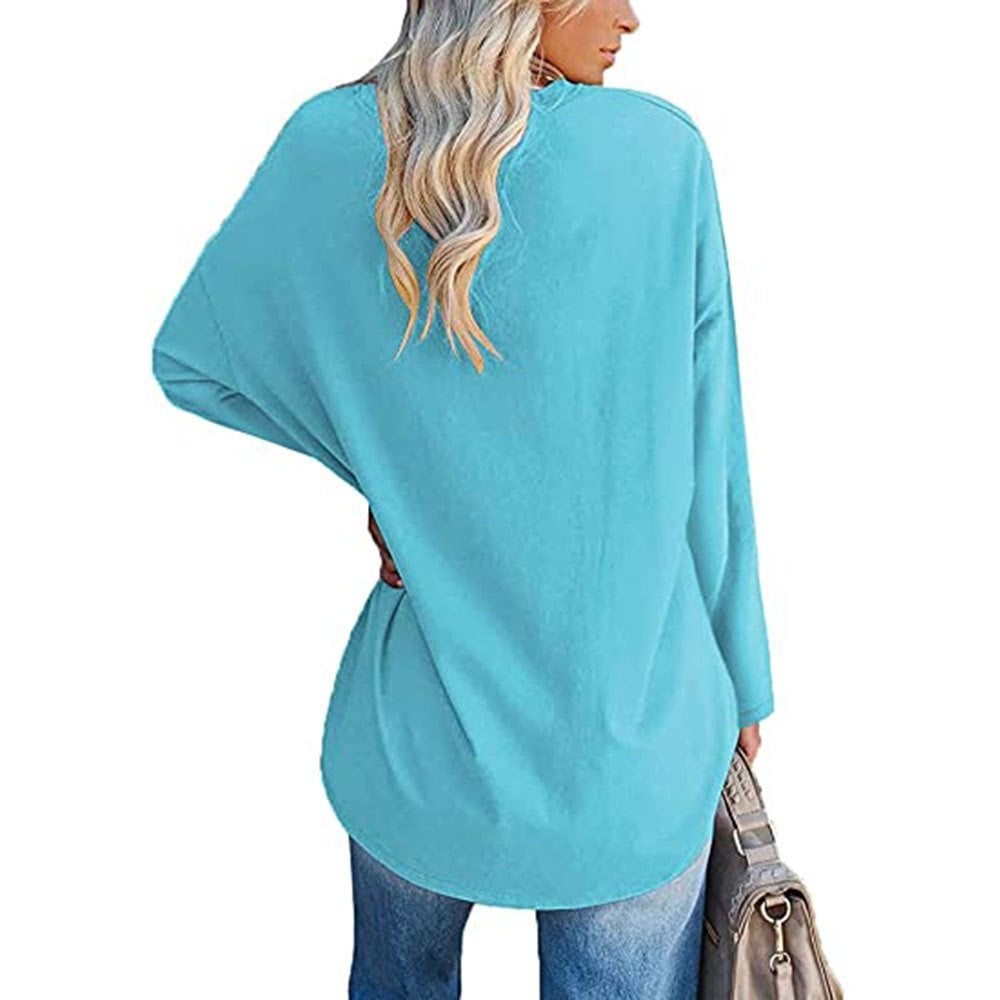 Loose long sleeve fashion V-neck knit top