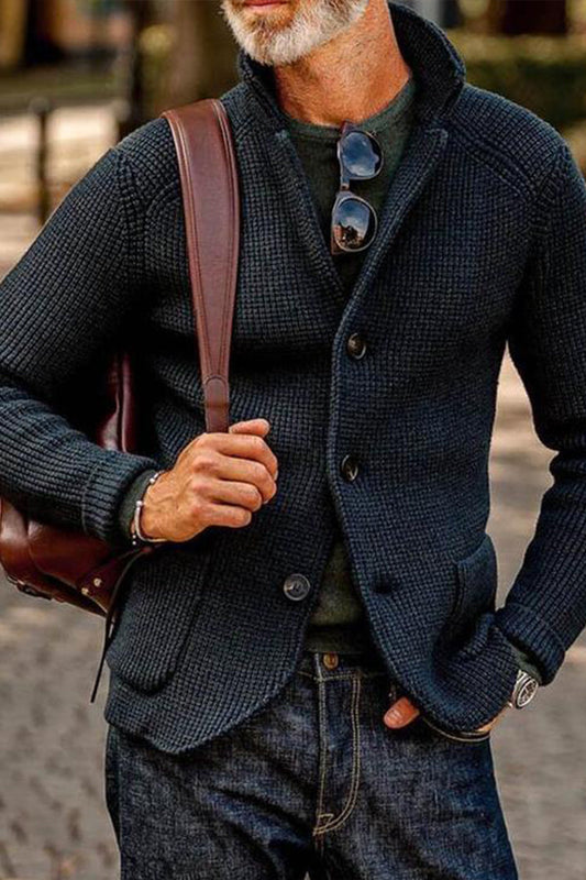 MEN'S RETRO DARK GREEN KNITTED JACKET