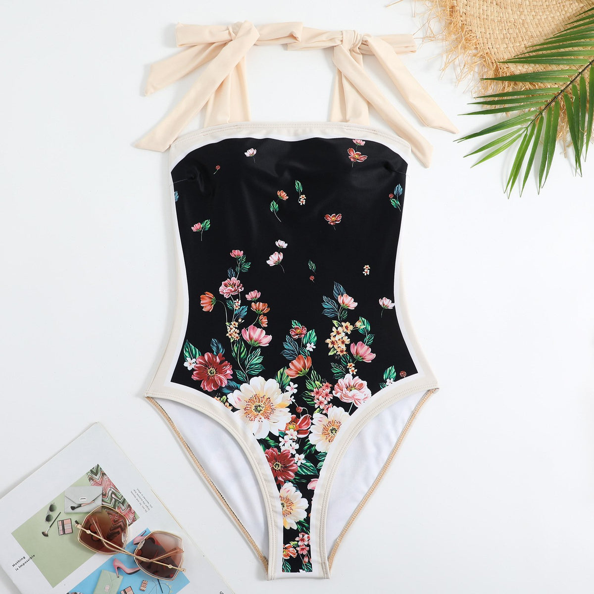 Women's Vintage Floral Print One-Piece Swimsuit Set