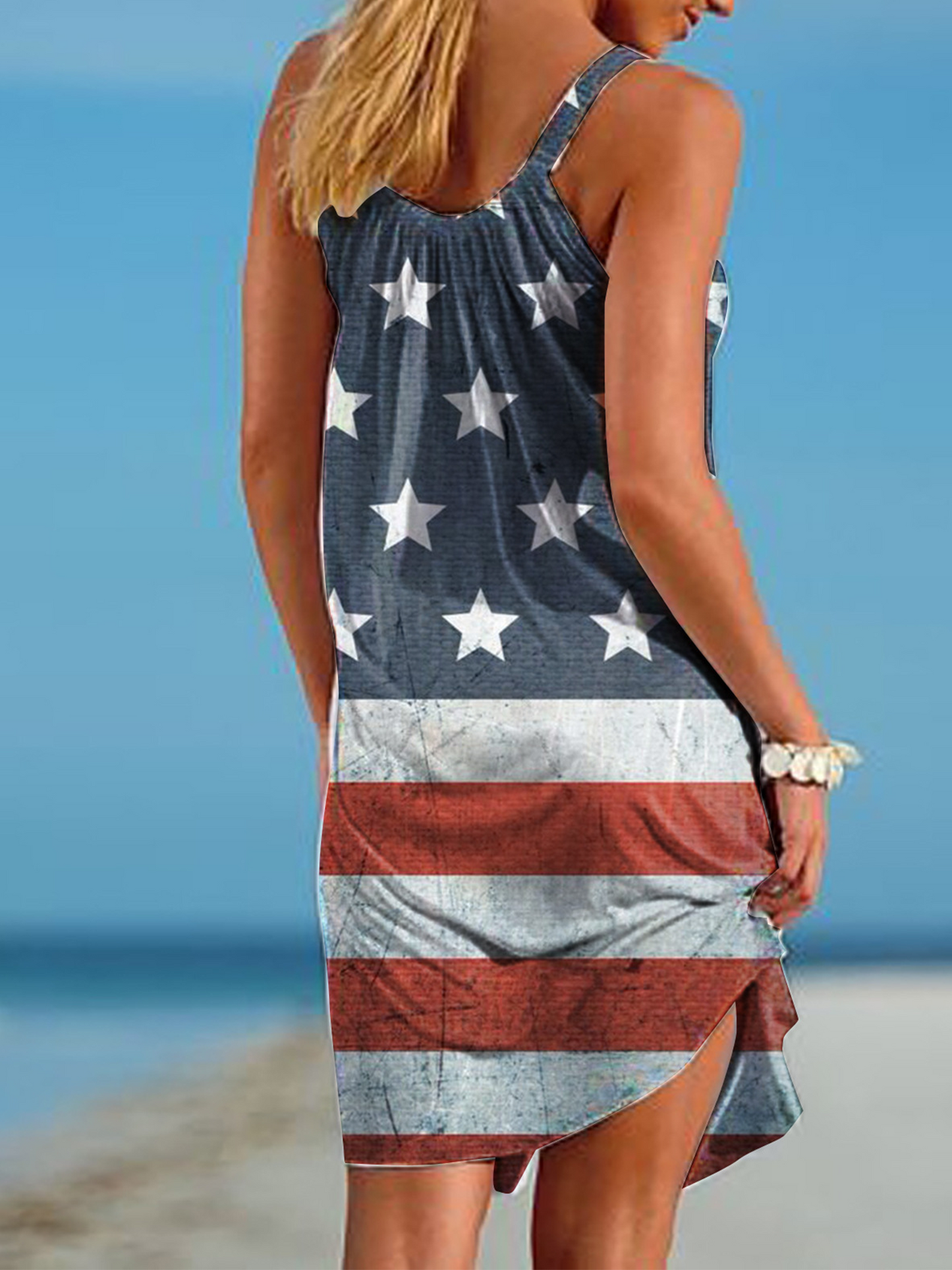 Women's Flag Print Crew Neck Slip Dress