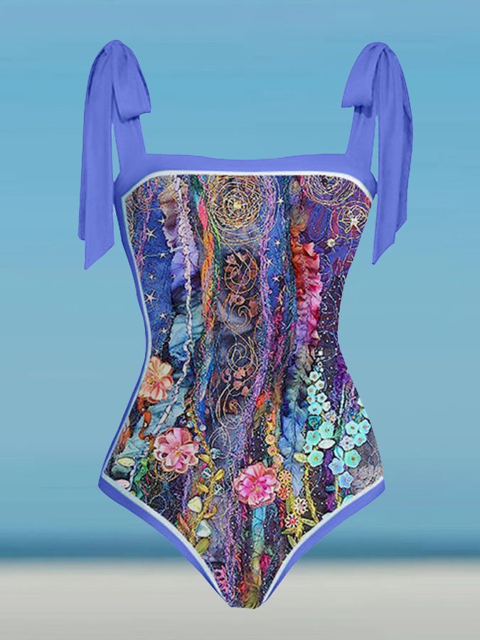 Fashion Floral Print One-Piece Swimsuit Set
