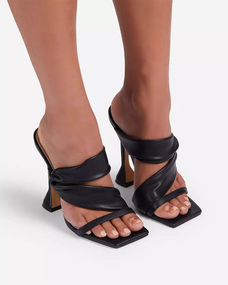 Square heel sandals for women with thin heels and empty heels