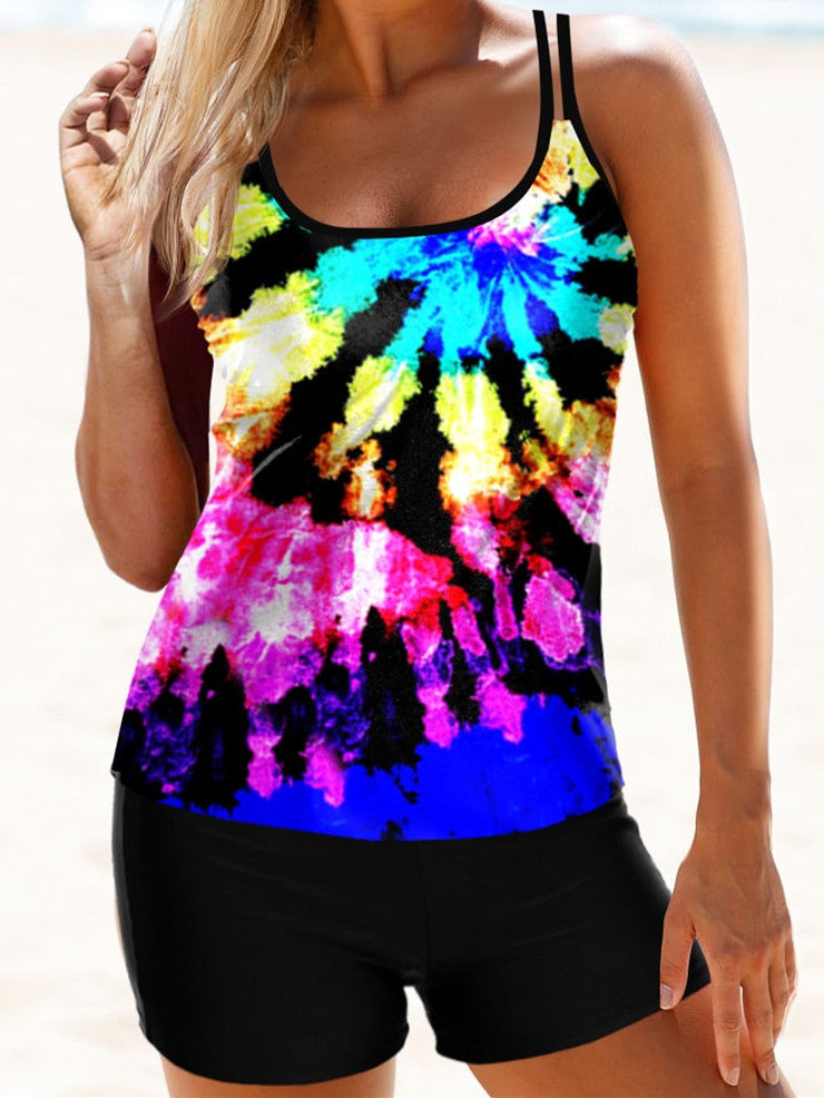 Rainbow Color Tie Dye Print Tankini Set