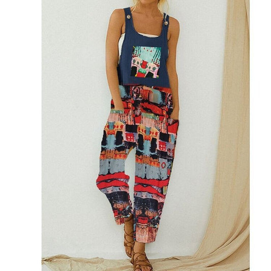 Print leisure high-waisted jumpsuit