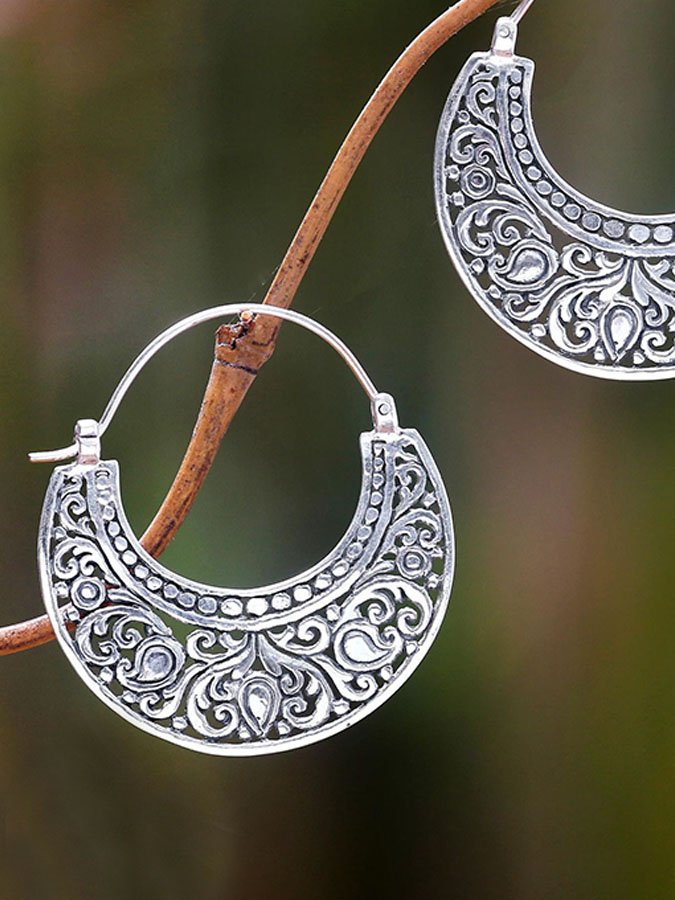 Engraved Half Circle Earrings