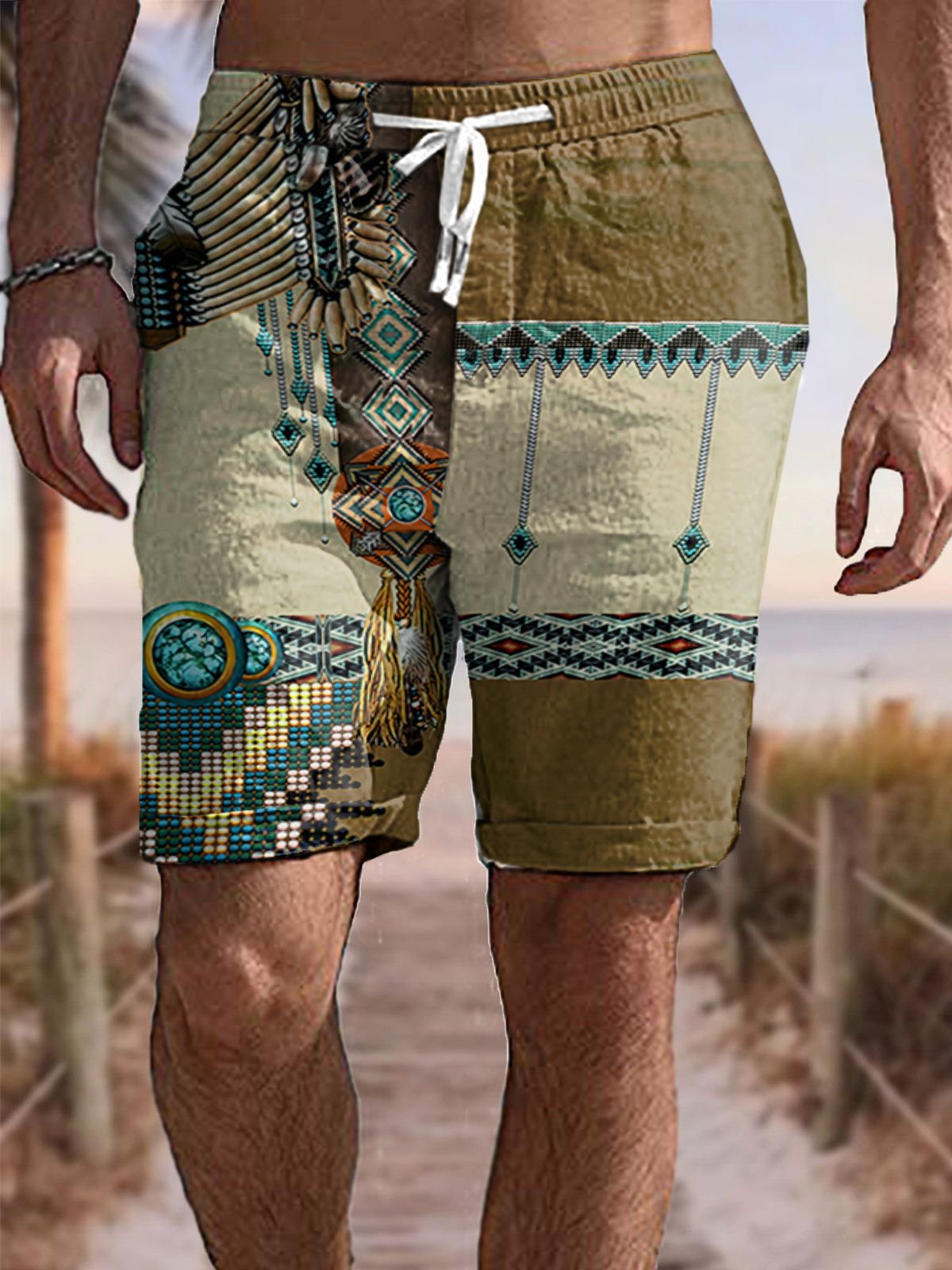 Retro Print Casual Men's Five Points pants