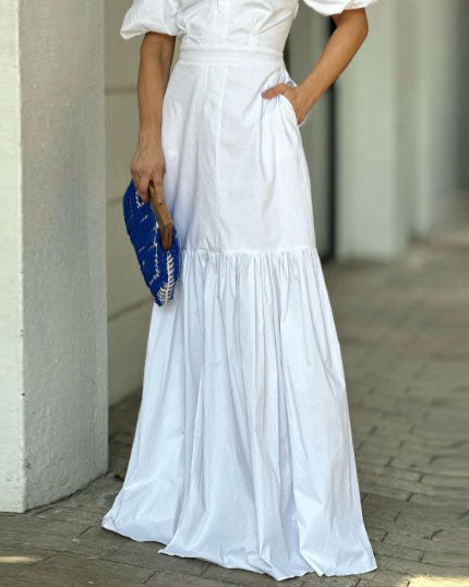 Lapel Puff Sleeve Dress