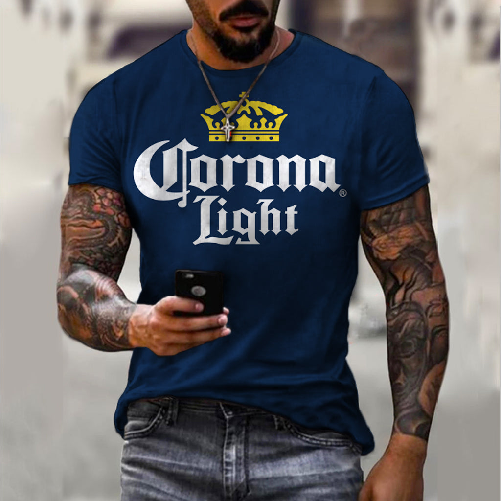 Retro beer print short-sleeved T-shirt