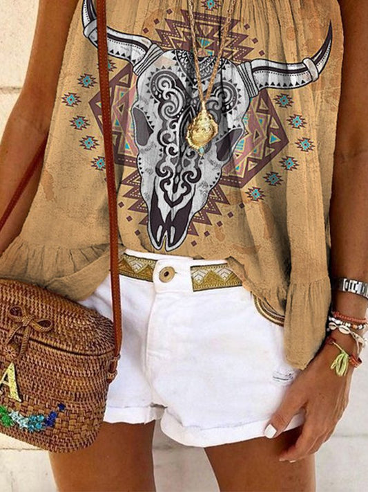 Western Ethnic Geometric Print Vest