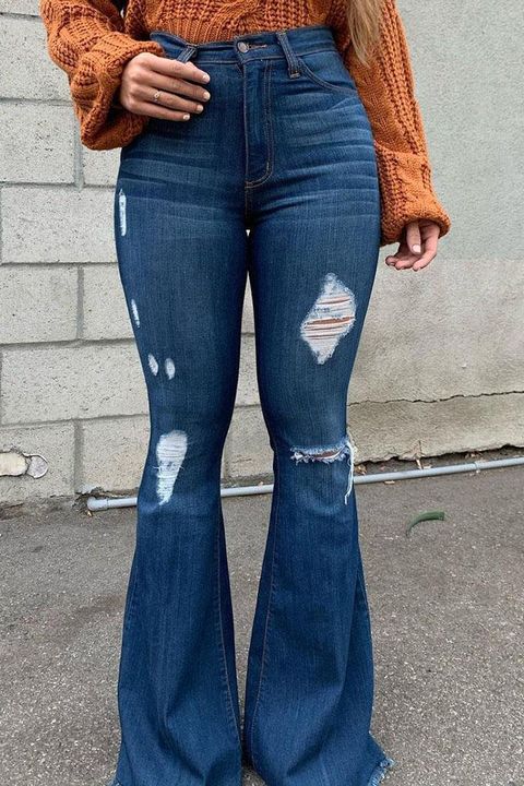 90s Vintage High Waist Ripped Flare Leg Jeans