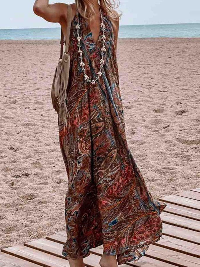 V Neck Bohemian Maxi Dress