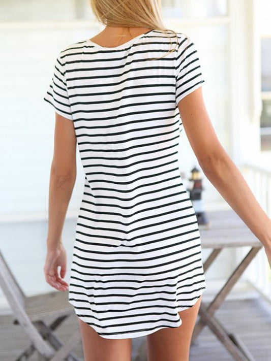 Striped V-Neck Mini Dress Without Sunglasses